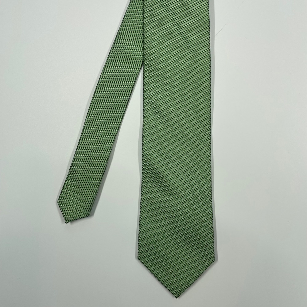 Bruno Piattelli Green Micro Basketweave Silk Necktie Mens One Size